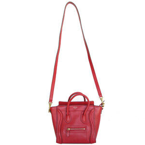 Celine Luggage Bag Red Crossbody Leather Gold Shoulder Shopper